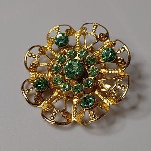 Vintage Lightweight Metal And Plastic Green Stone Brooch